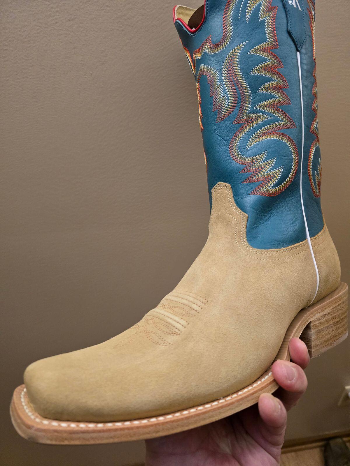 R Watson Boots Men's Sand Roughout 13in. Marine Blue Cowhide Top