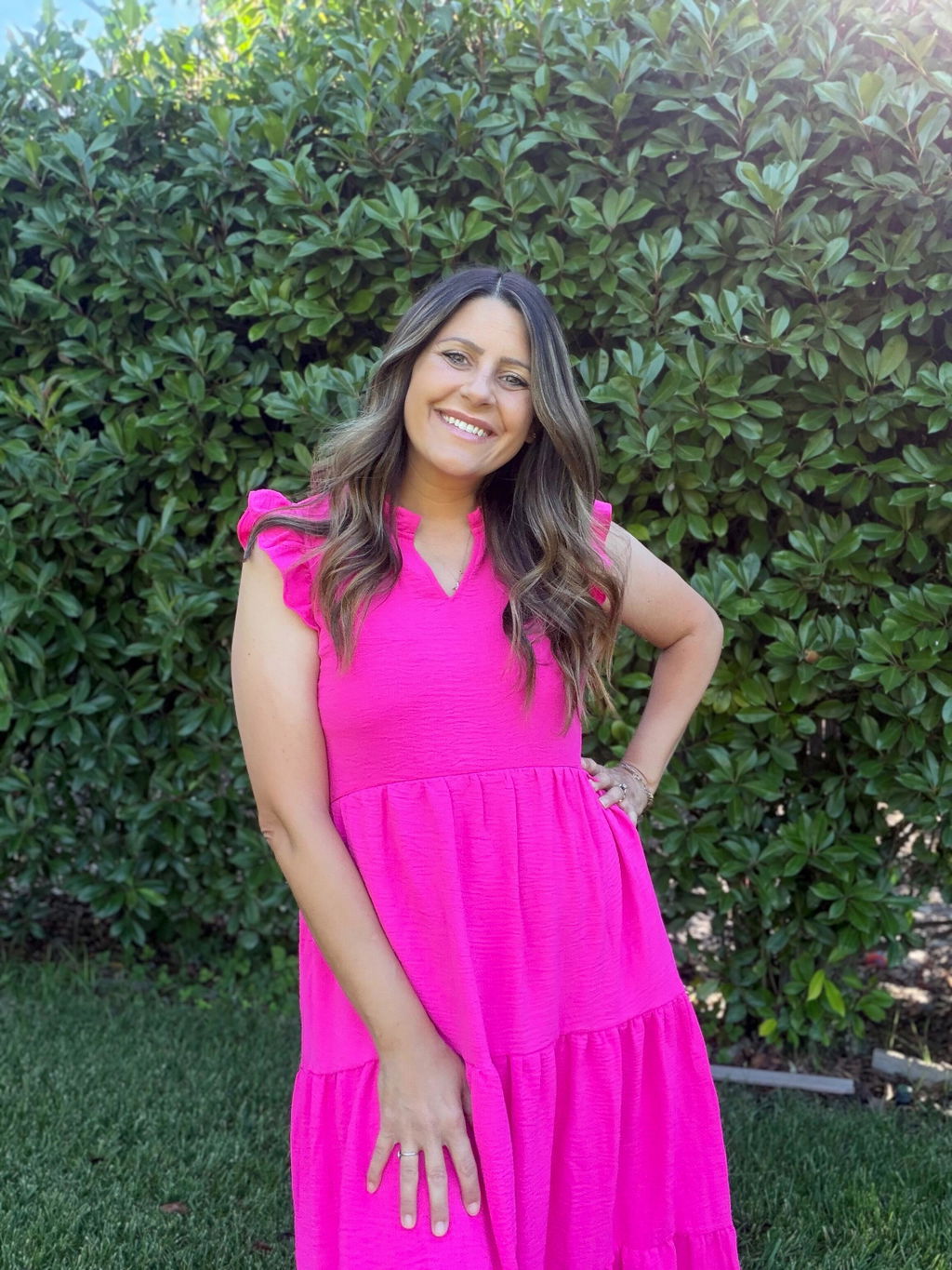 Tiered Nursing Midi Dress With Ruffle Sleeves - Pink