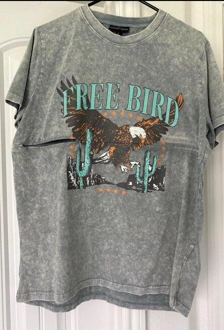 Cotton Oversized Free Bird Graphic Nursing Tee- Stonewash Gray 2.0