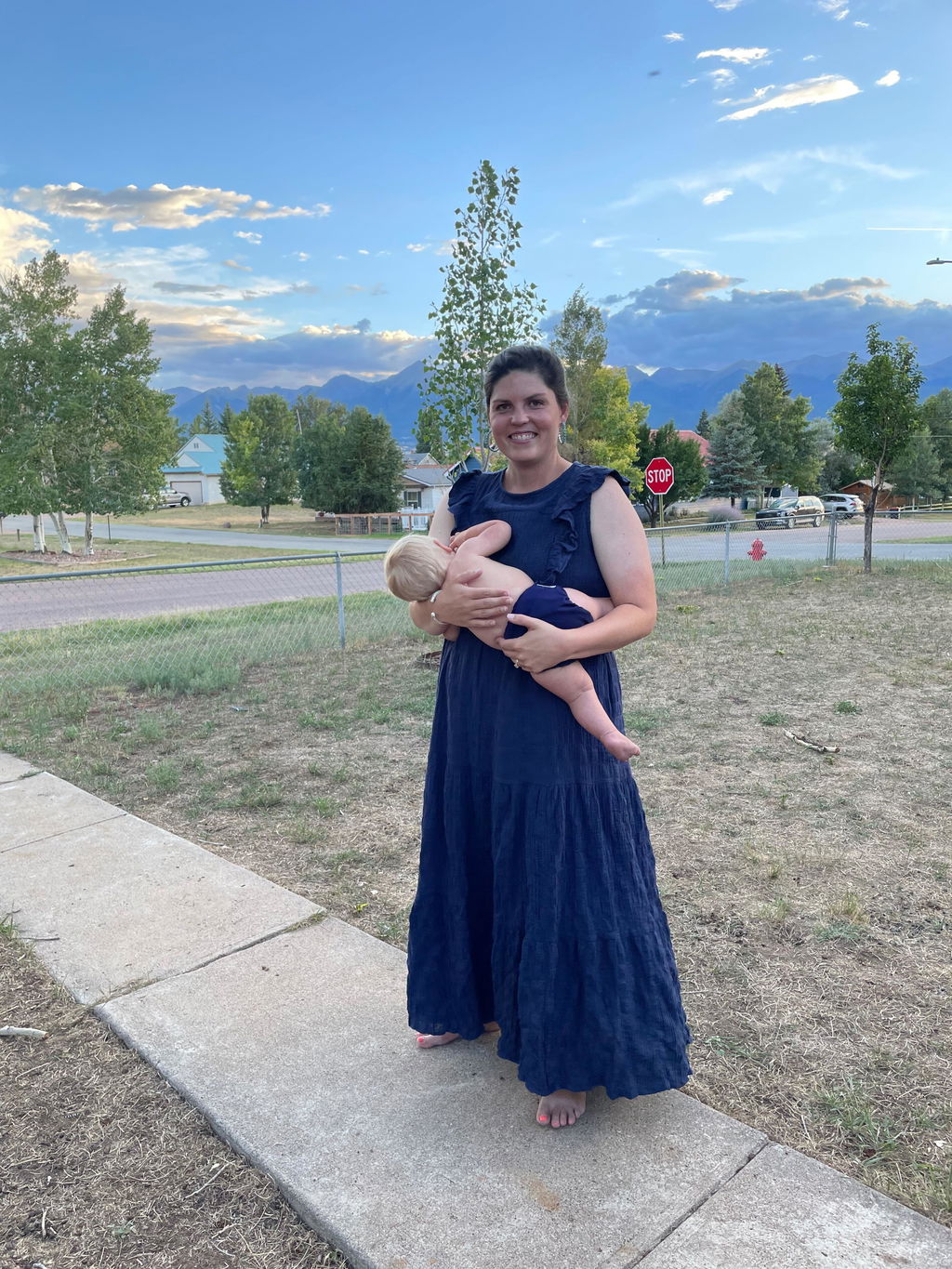 Cotton Nursing Dress - Smocked Navy