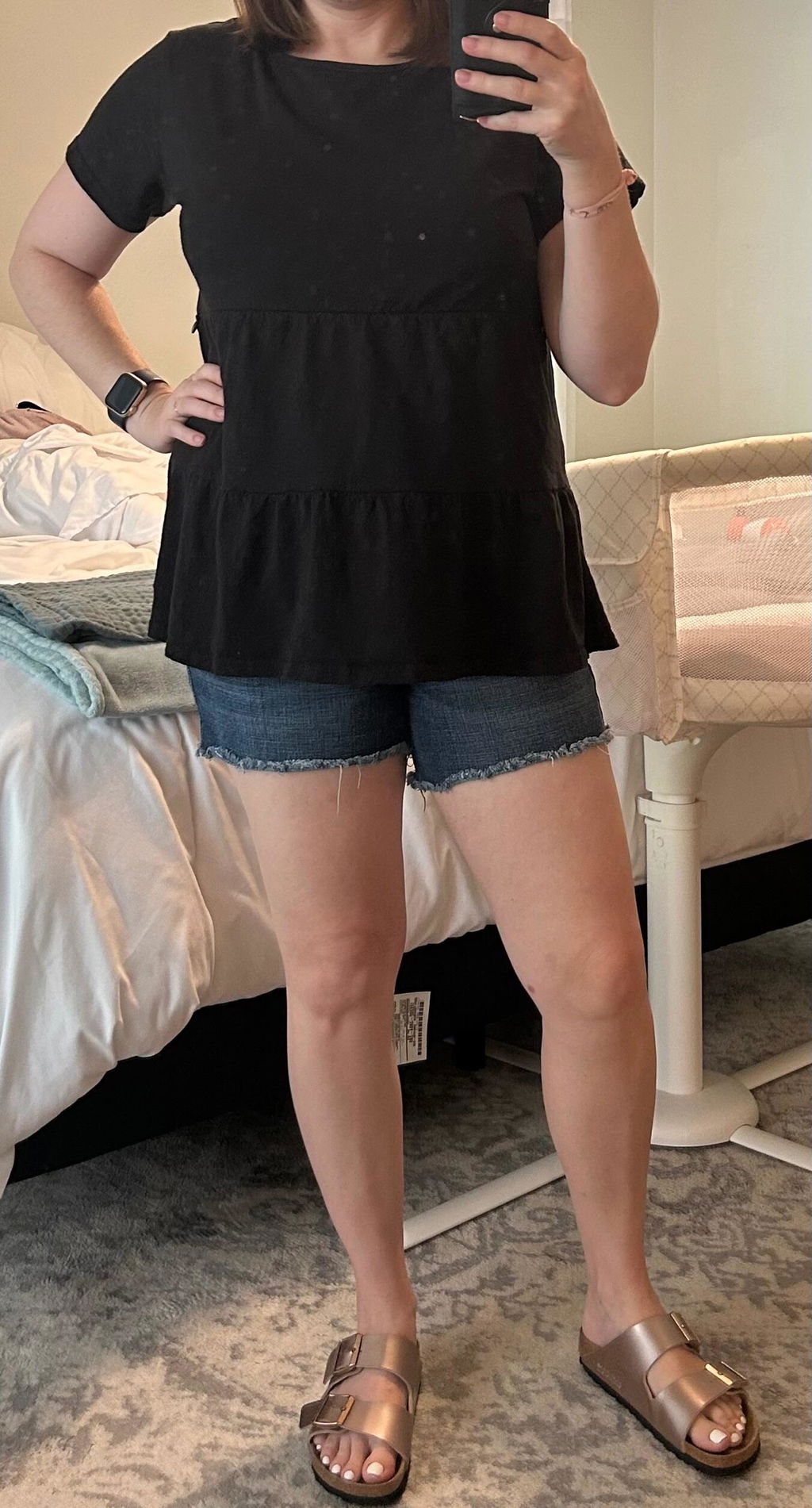Cotton Nursing Top - Ruffle Black