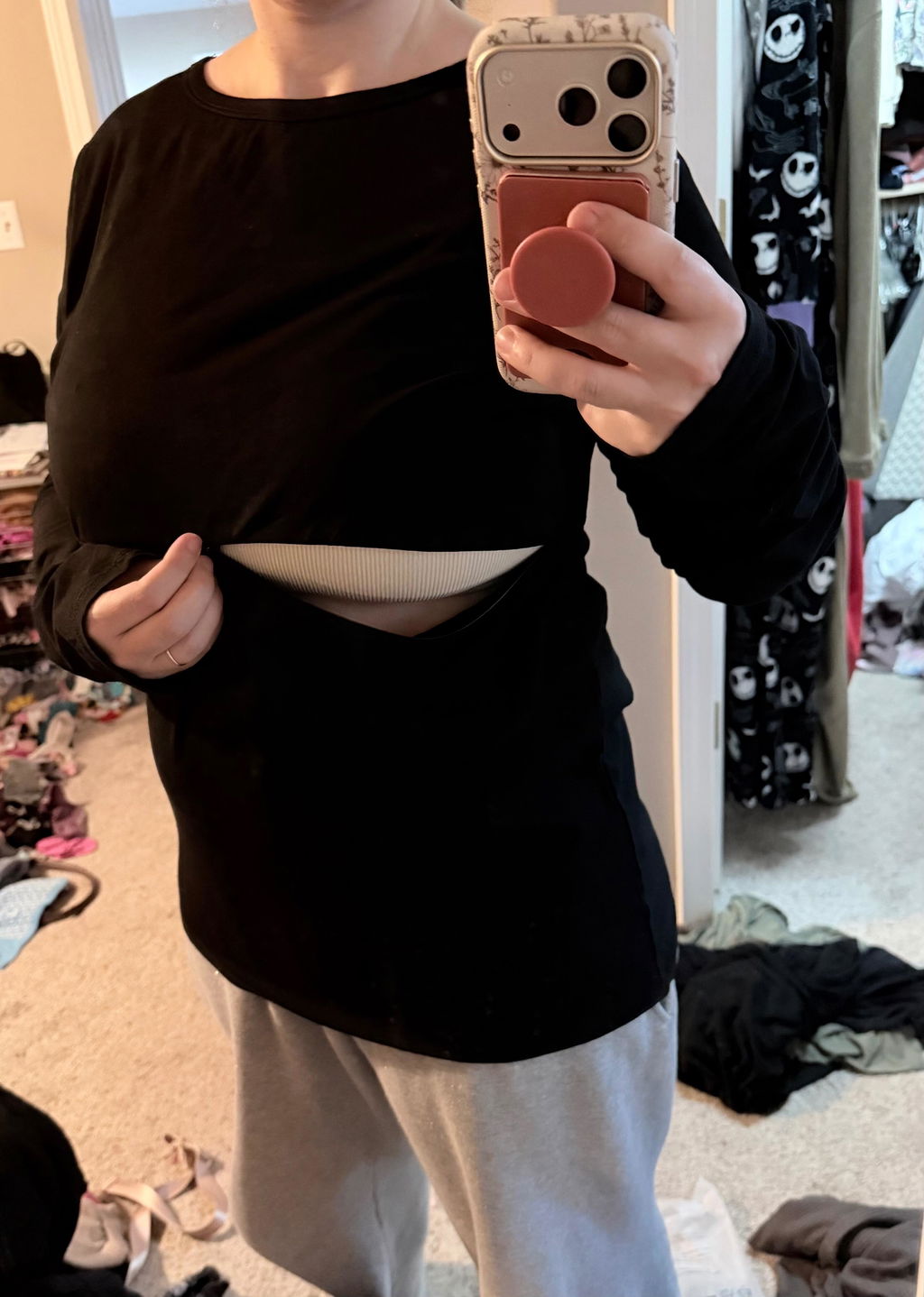 Classic Cotton LONG SLEEVE Nursing Top- Solid Black