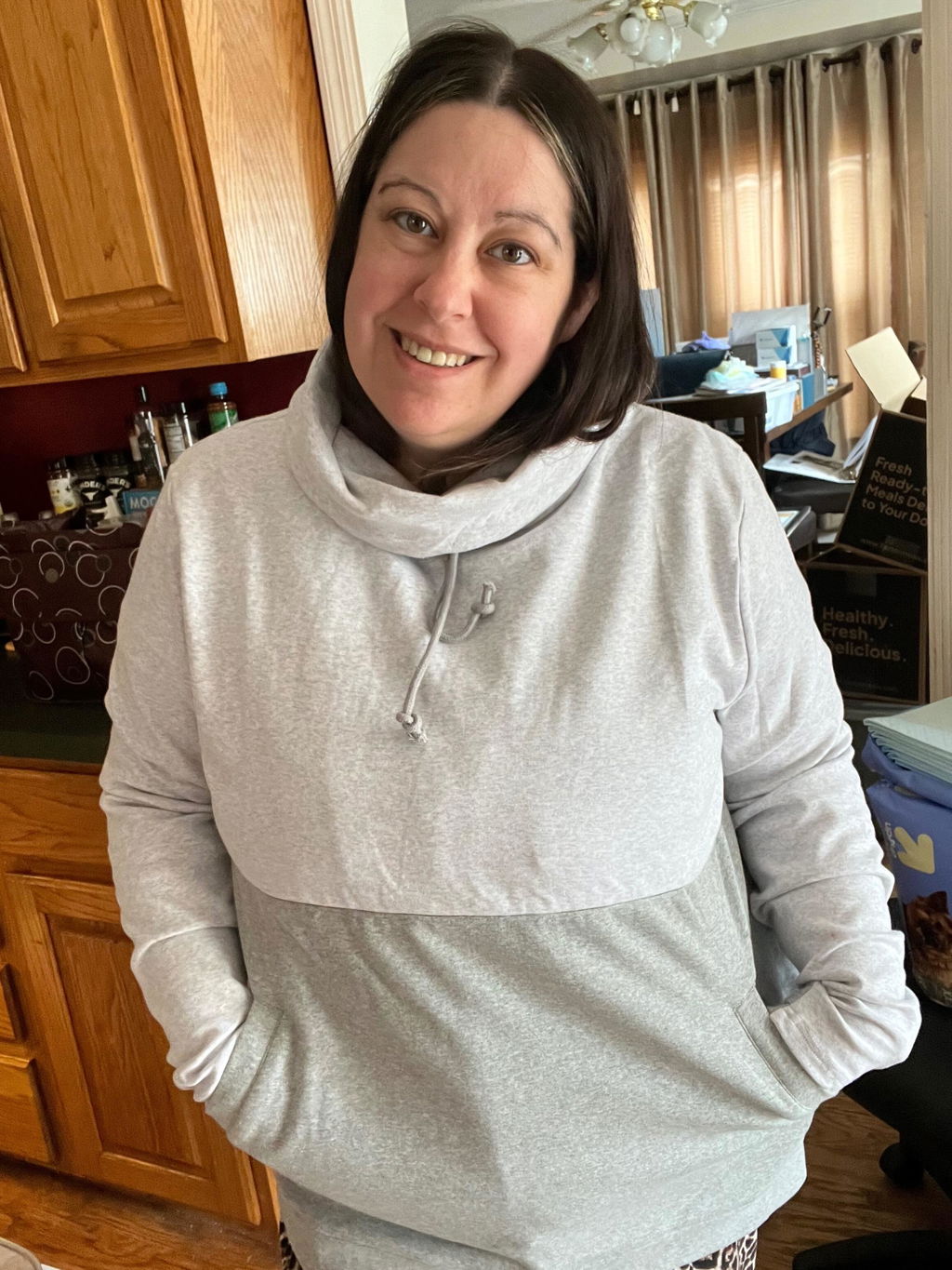Cotton Nursing Sweatshirt Pullover - Colorblock Light Gray