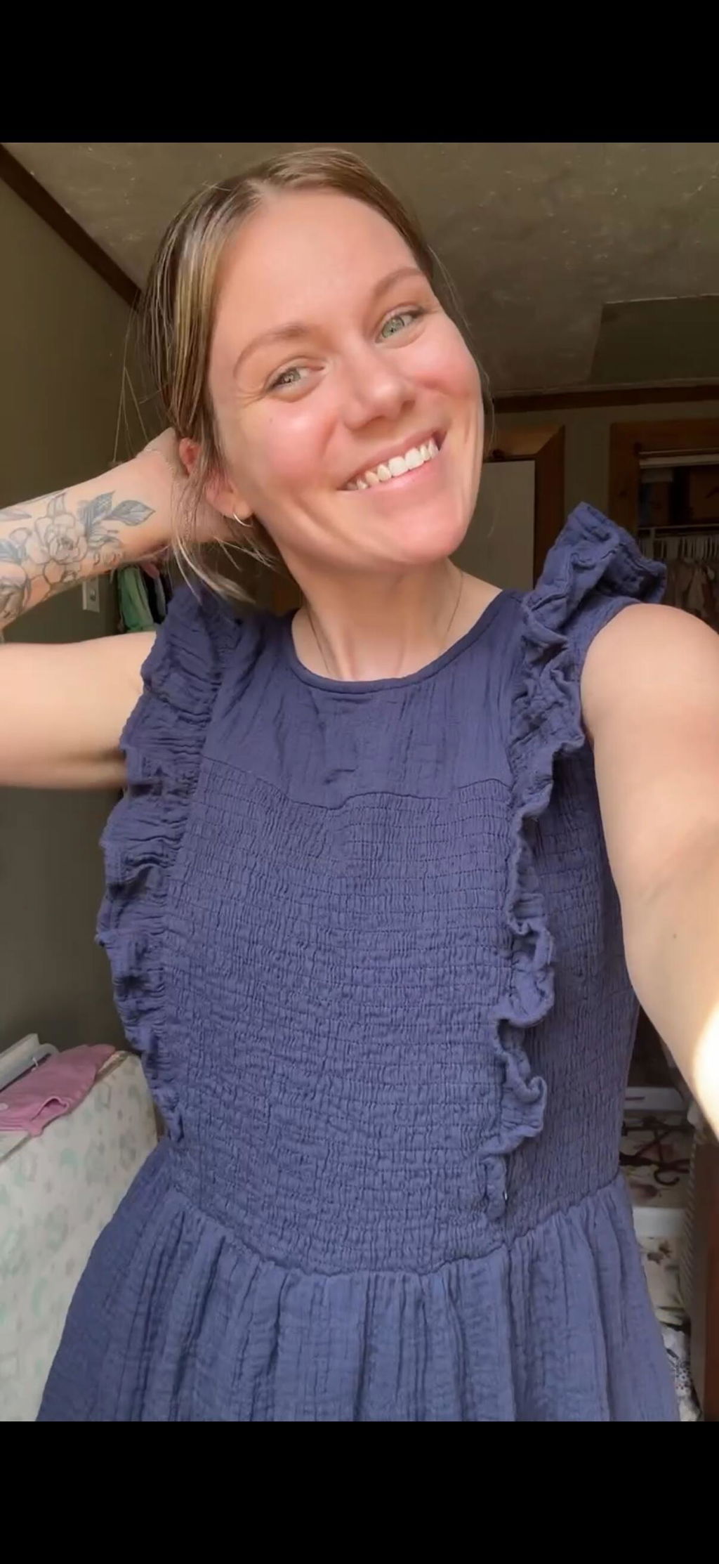 Cotton Nursing Dress - Smocked Navy