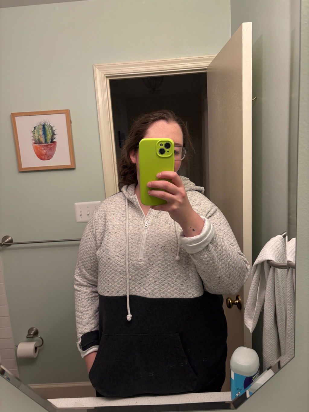 Nursing Hoodie - Quarter Zip - Hidden Zipper - Oatmeal Waffle