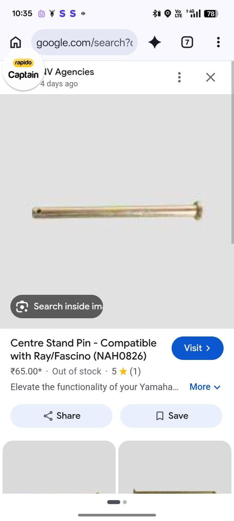 Centre Stand Pin - Compatible with Ray/Fascino (NAH0826)