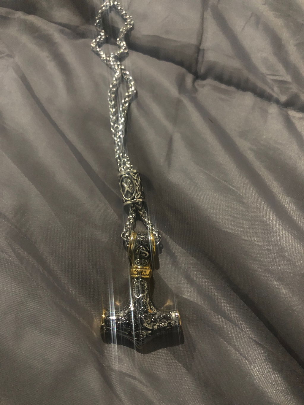 Thor's Hammer Viking Necklace with Rune Bead
