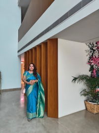 Malahi Turquoise Pure Satin Foil Print One Minute Saree