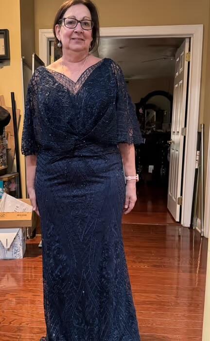 Cape Sleeve Mermaid Gown 29673