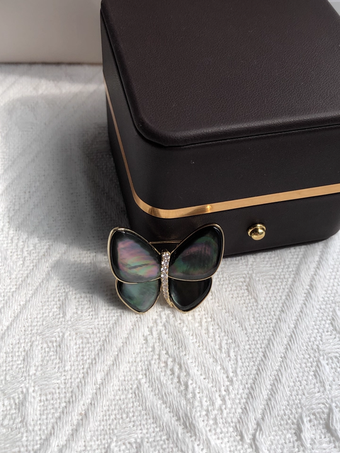Iridescent Shell Butterfly Brooch with Shell Pearl in S925 Silver