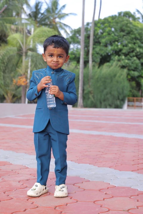Boys elegant design sherwani with pant - Ramar Blue