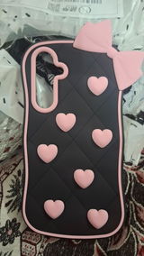 Samsung Galaxy A55 Cover - Black - 3D Pink Heart with Bow-Knot Design Soft Protective Case