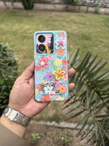 Vivo Y27s Cover - Blue - 3D Daisy & Blossom Shockproof Case with Mirror