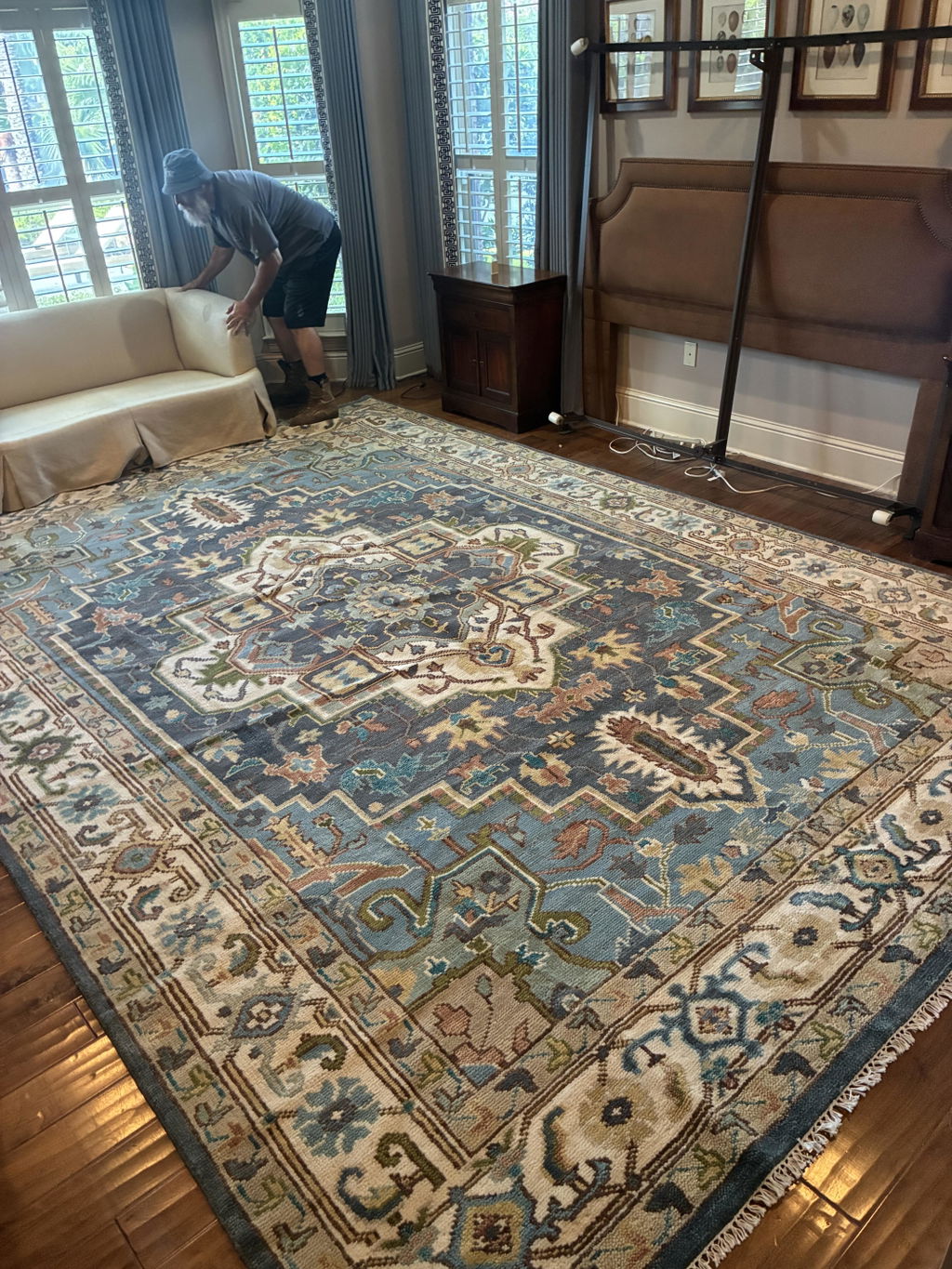 10x14'3'' Hand Knotted Wool Blue Oushak Heriz Rug