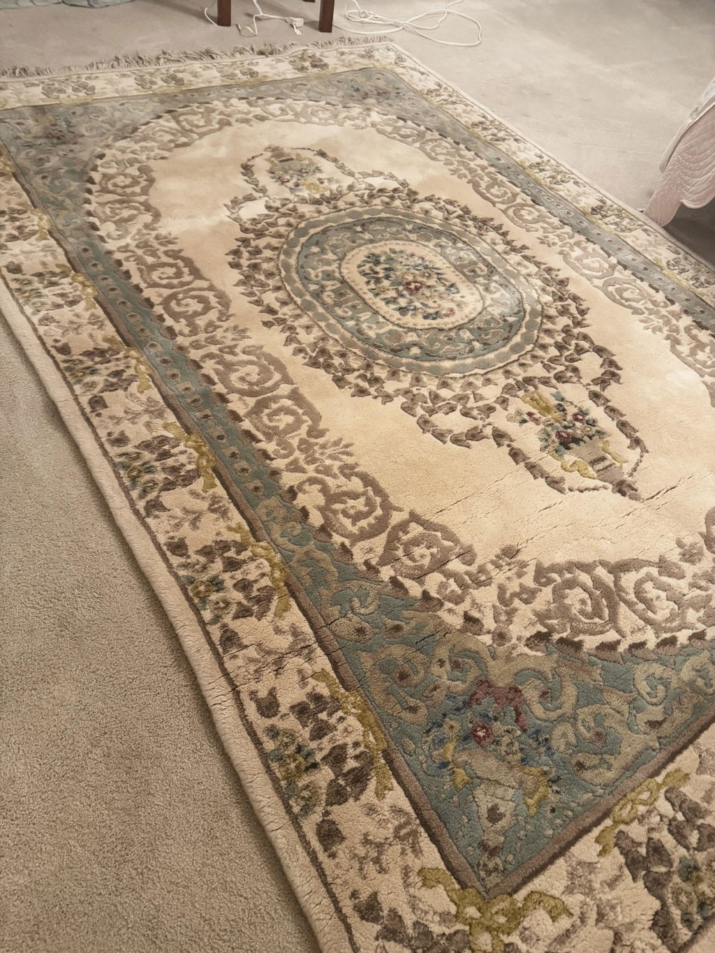 6x9 Hand Knotted Wool Ivory French Aubusson Savonnerie Traditional Plush Pile Rug