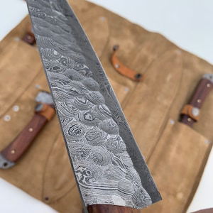 Damascus Chef knife set of 2 PCS with orange wood handle and steel bolster