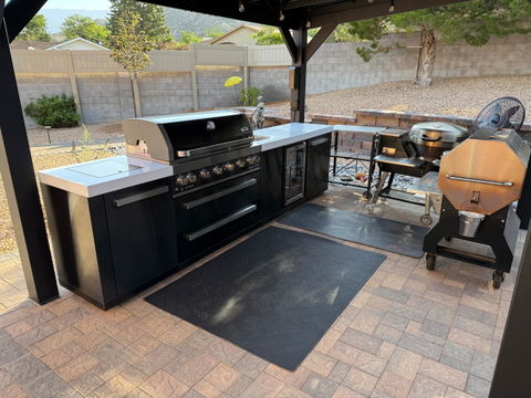 Mont Alpi 805 Black Stainless Steel Island with Beverage Center / 6-Burner Grill, 2 Infrared Burners, Sink, Fridge / MAi805-BSSBEV