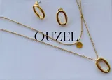 Layered Mini Circle and imperfect circle Pendant Necklace and Earrings