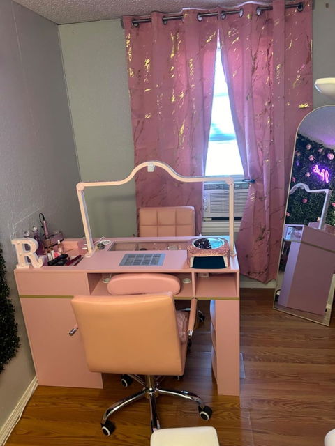 TTGIEET Nail Tech Table with Dust Collector, Glass Top Manicure Table Nail Desk Station w/7 Drawers & 3-Tiers Open Shelves, Nail Beauty Workstation w/Wrist Cushion & Golden Handles
