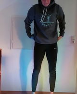 Women's Grey Athletic Hoodie with Turquoise Sun and Paddleboarder Design