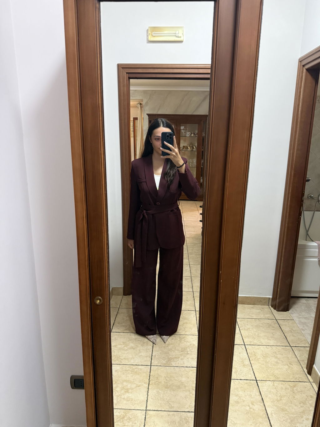 Completo Blazer con Cintura e Pantalone Bordeaux