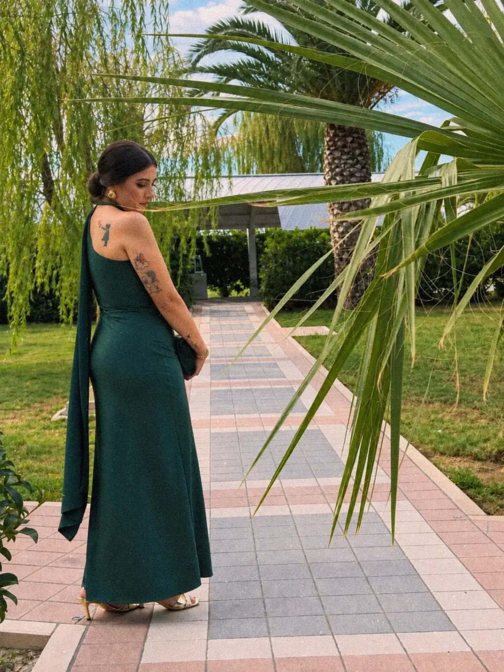 Abito Lungo Monospalla Verde Smeraldo