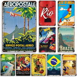 Brazil Vintage Metal Sign • Retro Wall Art Of Rio De Janeiro • Tropical Decoration Metal Plaque • Brazilian Rusty Decorative Sign
