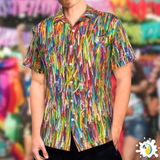 Fitinha Bonfim Button-Up Shirt • All-Over Print Brazilian Ribbon Shirt • Vibrant Brazil  Cultural Wear Gift For Carnival Party