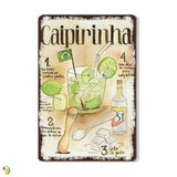 Metal Print Of Brazil Caipirinha Cocktail Cachaca Recipe • Brazilian Vintage Tin Sign • Retro Wall Art For Kitchen Bar Coffee Shop