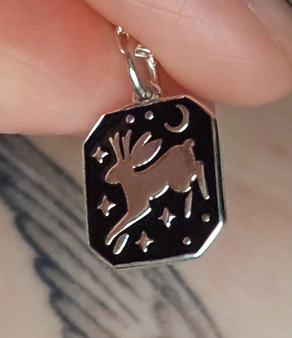 Silver Jackalope Pendant Enamel Necklace