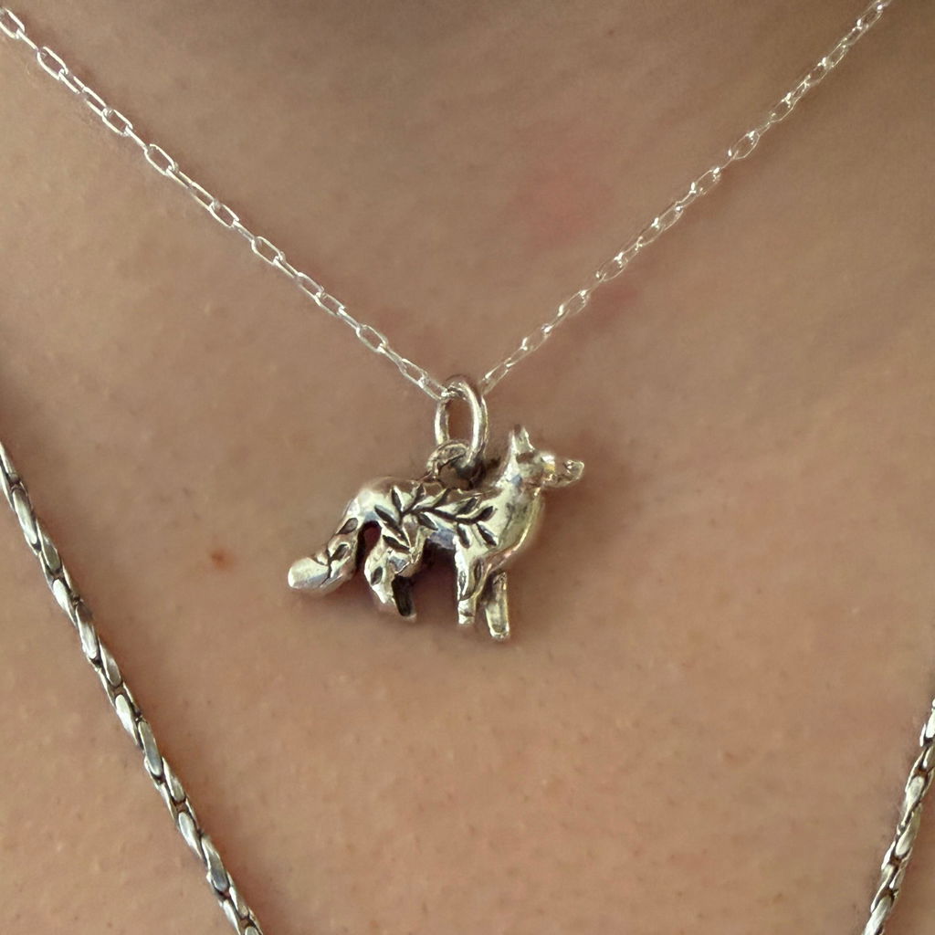 Floral Fox Silver Pendant