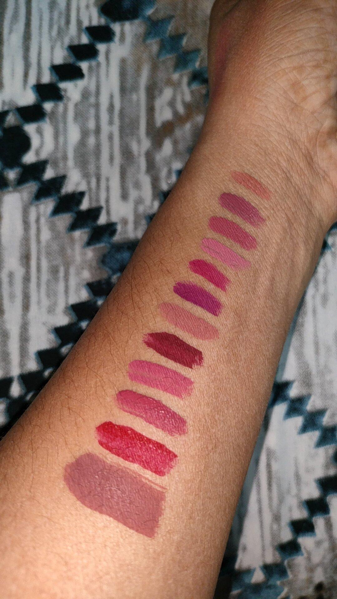 Arm swatches of all 10 shades from the Ultimate Silk Matte Lipstick Collection