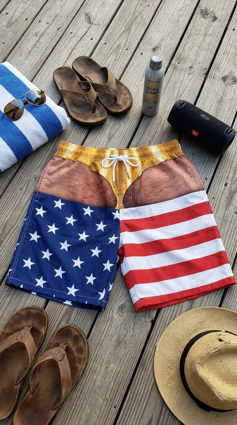 American flag personalized swim trunks
