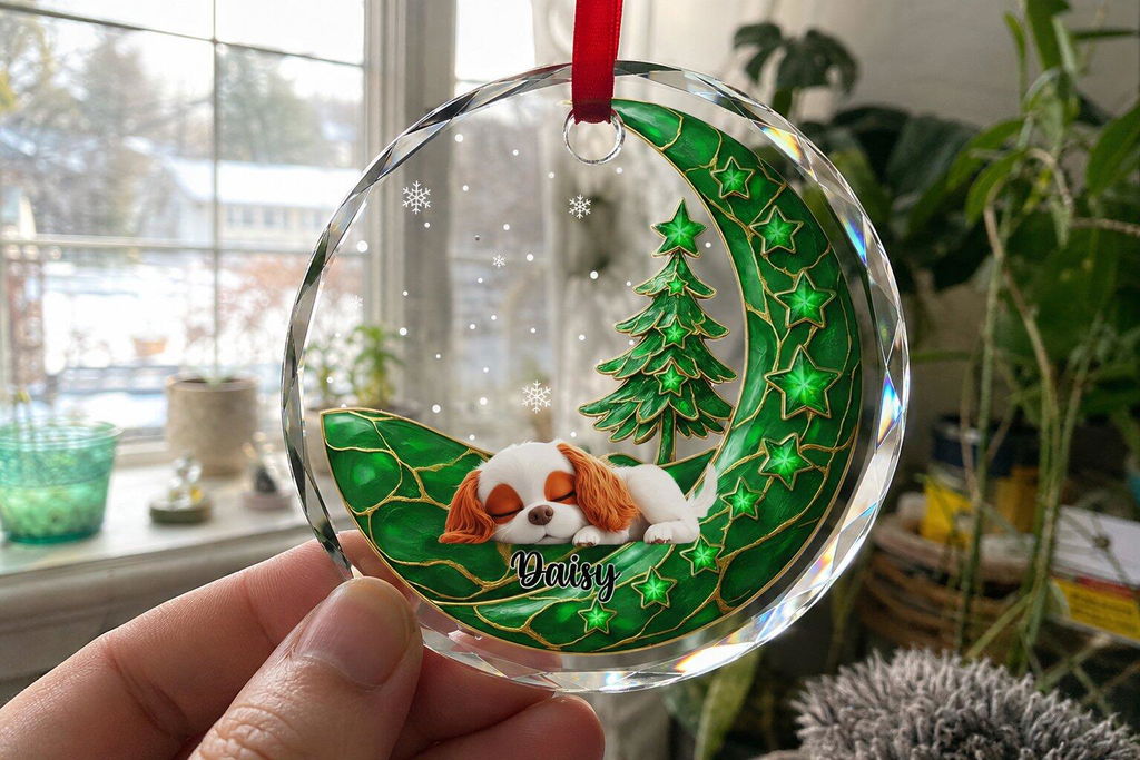 Custom Christmas Decor Home Birthday Gifts For Dog Lovers • Beside Pearl Of You - Personalized 3D Effect Glass Ornament