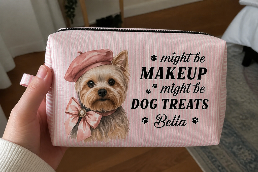 Puppy Princess Essentials - Personalized Seersucker Print Makeup Bag