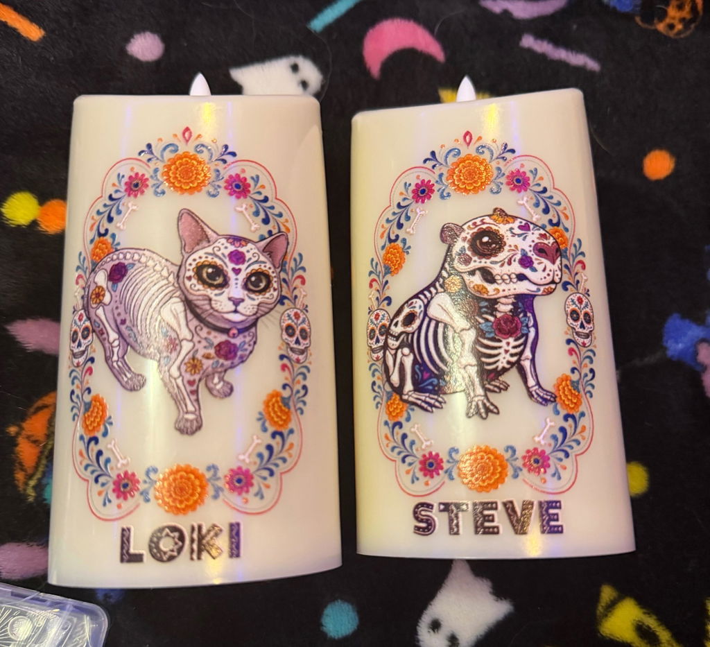 Custom Pet Photo Hispanic Style For Dog Lovers • Pet Portrait Day Of The Dead - Personalized LED Candle