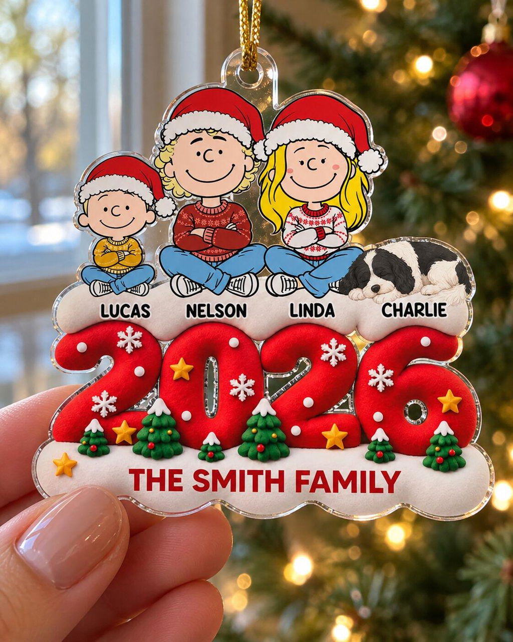 The Merry Family 2026 - Personalized 3D Effect Acrylic Ornament