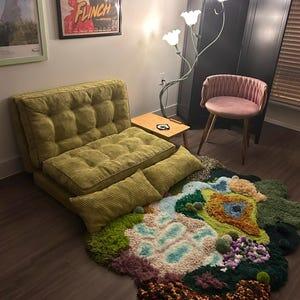 3D Handwoven Fluffy Moss Rug – Cozy Latch Hook Art Rug for Living Room, Bedroom & Home Decor