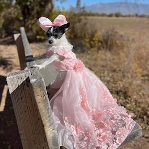 Pink 3D Floral Wedding Gown for Dogs & Cats – Long Train Couture Dress