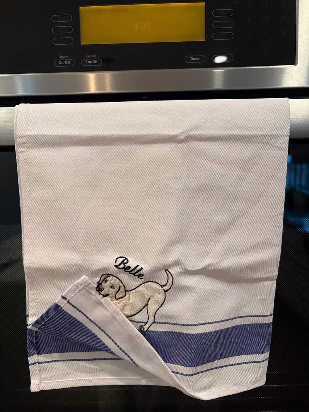 Custom Embroidered Cotton Kitchen Towel with Pet Portrait & Name
