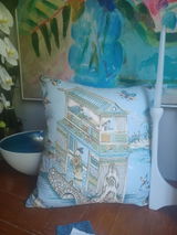 Thibaut Grand Palace Linen Pillow - Sky Blue