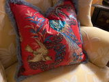 Schumacher Peacock Pillow Cover in Liqueur Red.