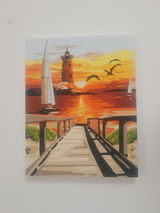 Kit pinta por números - Paisaje Faro en el atardecer