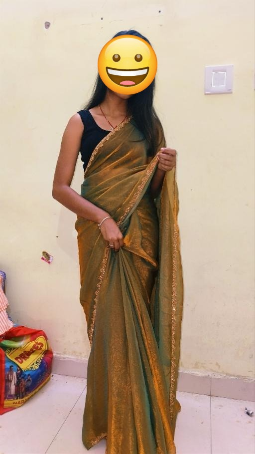 Gold & Rama Two-Tone Soft Fancy Chiffon Silk Saree