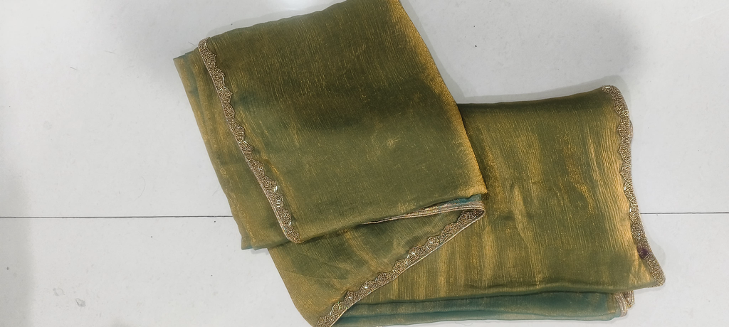 Gold & Rama Two-Tone Soft Fancy Chiffon Silk Saree