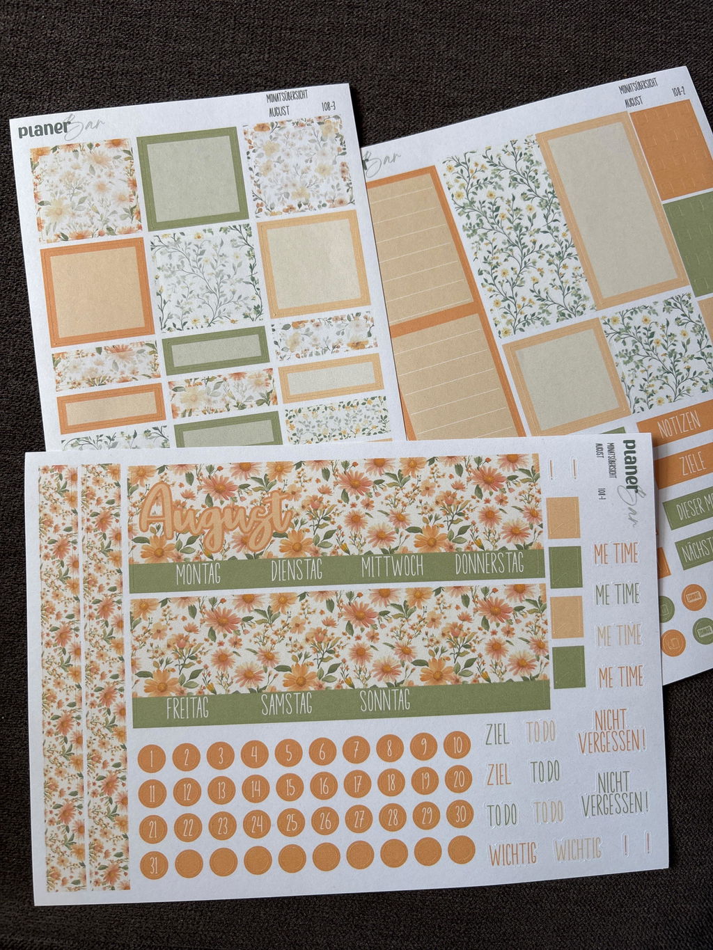 August - Bloom & Sunshine - Sticker Sheet Monatsübersicht - Set 108