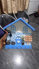 Personalised Hand-Painted Wooden Hut Key Holder With Bricks Texture