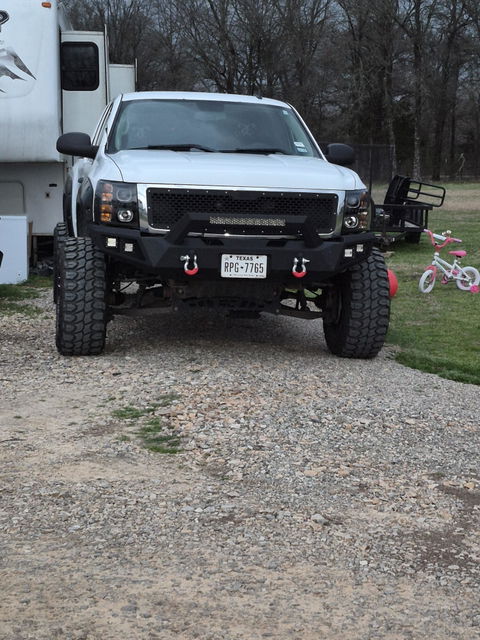 POFENZE Front Bumper + Rear Bumper Set Compatible with 2007-2013 Silverado 1500 Textured Black Pickup Bumper w/Winch Plate