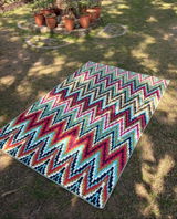 Green Geometric Machine Washable Rug