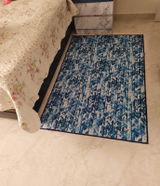 Blue Abstract Machine Washable Rug